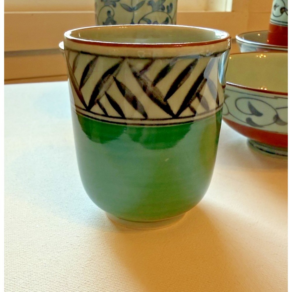 Yunomi Tea Cup & Rice Bowl Set VTG Arita Ware Orchid Kiln 10 Pc Japan Signed - Picture 8 of 16